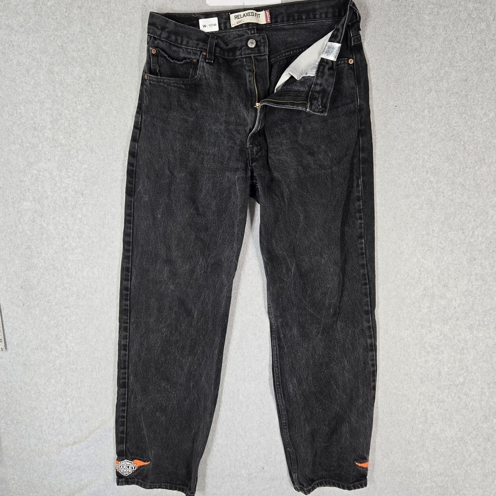Levi's 550 Men Jeans 36X32 Black Denim Relaxed Fit Grunge Embroidered